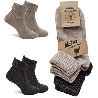 Abbildung von MOUNTREX Alpaka Socken, Wollsocken für Damen, Herren Wintersocken 2 Paar, Beige/Braun (mit Umschlag Dünn), 35 38