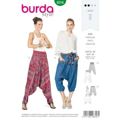 Abbildung von Burda Schnittmuster 6316, Hose [Damen, Gr. 32 46] zum selber nähen, ideal für Anfänger [L2]