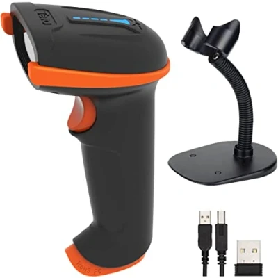 Abbildung von Tera Barcode Scanner 1D 2D QR Wireless Kabellos 2,4 GHz + Wired USB 2,0 Kabelgebunden Handscanner Barcodelesegerät mit Ständer Halterung 5 Mil Auflösung 100m Reichweite, D5100