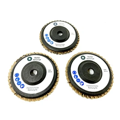 Abbildung von WELLERWERKZEUGE Fächerscheiben SET Körnung:60/80/120 76x10mm passend für mini Akku Winkelschleifer wie Bosch GWS 10,8V 12V Stahl Holz Kunststoff (3)