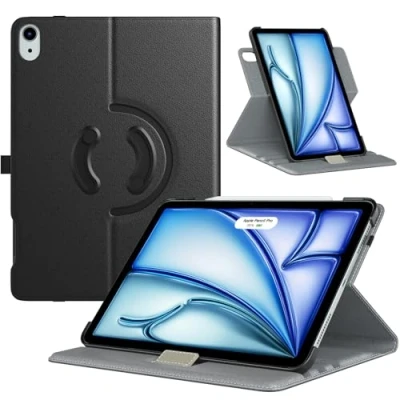 Abbildung von TiMOVO drehbare Hülle für iPad Air 6. Generation 11 Zoll M2 2024/iPad 5. Gen. 2022/iPad 4.Gen. 2020 10,9 Zoll,um 90 Grad Schutzhülle mit Standfunktion 6 Hülle, Schwarz