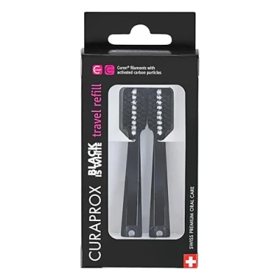 Abbildung von Curaprox Black is white travel refill brush heads for toothbrush, duo pack