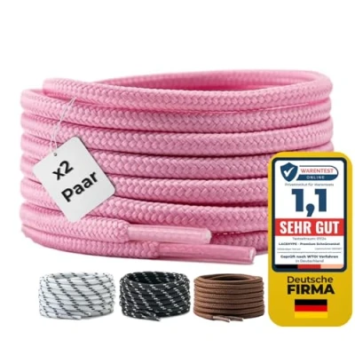 Abbildung von LaceHype 2 Paar Premium Runde Schnürsenkel [ Ø4,5 mm ] Polyester für Arbeitsschuhe, Stiefel, Outdoorschuhe und Sportschuhe reißfeste Schuhbänder (Rosa, 150cm)