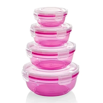 Abbildung von Grizzly 4er Set Frischhaltedosen (0,4L, 0,8L, 1,4L, 2,3L), rund, Kunststoff, 100% luft /wasserdicht, mikrowellengeeignete Vorratsdosen, Berry