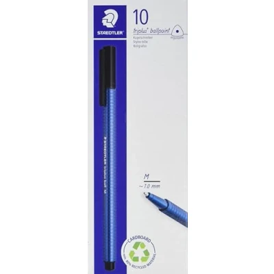 Abbildung von STAEDTLER 437 M 3 VE Kugelschreiber triplus ball (ergonomischer Dreikantschaft, Linienbreite M, Farbe blau, wischfest, Kartonetui mit 10 Kugelschreibern)