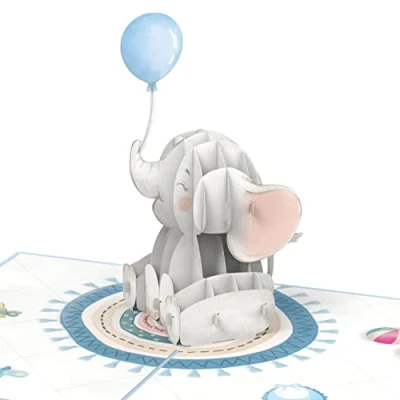 Abbildung von papercrush® Pop Up Karte Baby Elefant (Blau) 3D Geburtskarte für Jungen, Glückwunsch oder Geldgeschenk zur Geburt von Sohn, Glückwunschkarte Enkelkind
