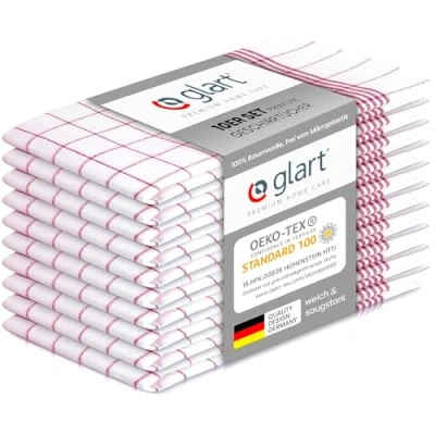 Abbildung von Glart 48KR2 10er Set Geschirrtücher Küchentücher Geschirrhandtücher Küchenhandtücher, 50x70 cm, 100% Baumwolle OEKO TEX, rot kariert, vorgewaschen
