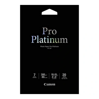 Abbildung von Canon PT 101 Pro Platinum Fotopapier 10 x 15 cm, 20 Blatt (300 g/qm) für Tintenstrahldrucker 2768B013 Weiß
