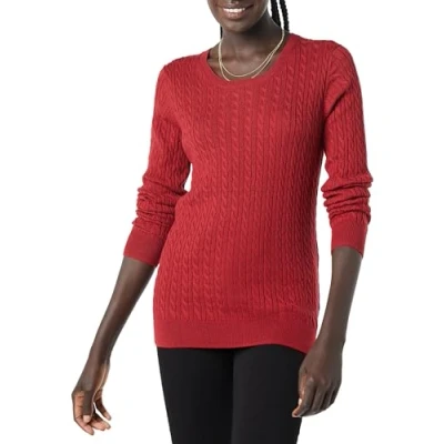 Abbildung von Amazon Essentials Damen Leichter Langarm Pullover Mit Rundhalsausschnitt Zopfmuster (Erhältlich In Übergröße), Dunkelrot, M