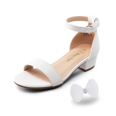 Abbildung von DREAM PAIRS Mädchen Sandalen Kindersandalen Sommer Schmetterling, Prinzessin Schuhe, niedriger Absatz, Pumpe, Knöchelriemen Weiss 33.5 SDSD2320K