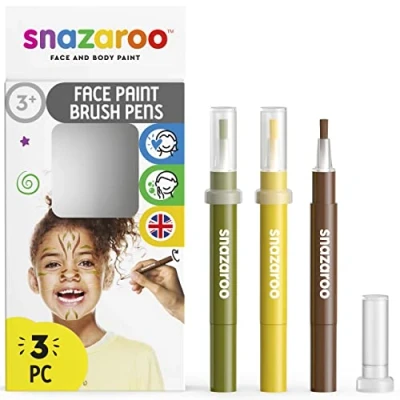 Abbildung von Snazaroo 1180143 Kinderschminke, Schminkstift mit Pinselspitze, 3 Farben Set Dschungel, gelb/braun/grün