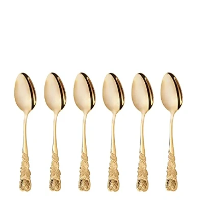 Abbildung von GRÄWE Kaffeelöffel 6 Stück Edelstahl, Serie Rosendekor, goldfarben
