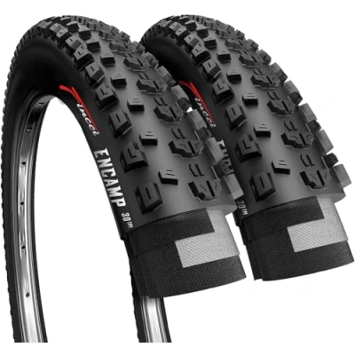 Abbildung von Fincci Fahrradreifen 26x2.25 Paar MTB 26 Zoll, Encamp Fahrradmantel 30 TPI FaltReifen 57 559 für Mountainbike, Fahrrad, E Bike, Schlamm Schmutz Offroad Fahrrad Pack 2er