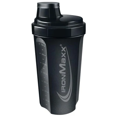 Abbildung von IronMaxx Eiweiß Shaker 700ml Deep Black Proteinshaker mit Drehverschluss, Sieb &amp; Mess Skala auslaufsicher, spülmaschinengeeignet frei vom Weichmacher BPA DEHP