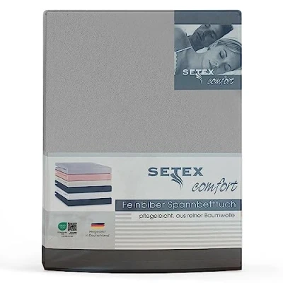 Abbildung von Setex Feinbiber Bettlaken mit Gummizug kuschelig weich Biber Spannbettlaken aus 100% Baumwolle rundum Spanngummi Bettwäsche ganzjährig Betttuch 180x200 cm Silber