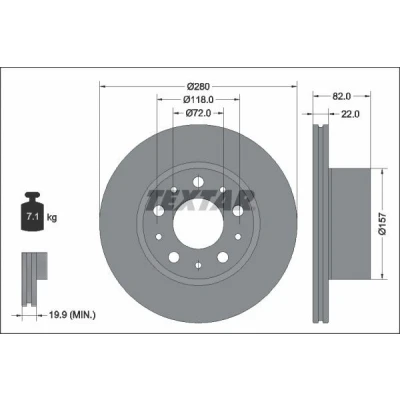 Abbildung von TEXTAR 92344903 Bremsscheibe 280 22 05/10 118 innenbelüftet beschichtet ohne Radlager, Radbefestigungsbolzen, Radnabe FIAT: Ducato III Van