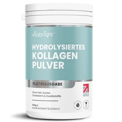 Abbildung von Kollagen pulver Weidehaltung 500g, 50 Portionen Pure Collagen Pulver. Hochdosiert Hydrolisiertes Peptide Pulver, Gelenke Halal Rinder Hydrolysat VitaBright