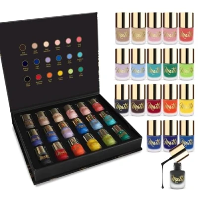 Abbildung von Matt Nagellack Set 18 Moderne Farbtöne Luxus Schwarz &amp; Goldene Box