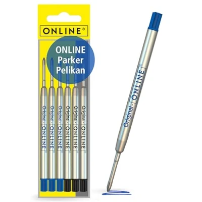 Abbildung von ONLINE Schreibgeräte 6 Kugelschreiberminen blau, G2 Format Strichstärke M, (SWISS MADE), passend für: Parker, Pelikan, Faber Castell etc, extrem hochwertig &amp; langlebig, Standard Kugelschreiber Minen