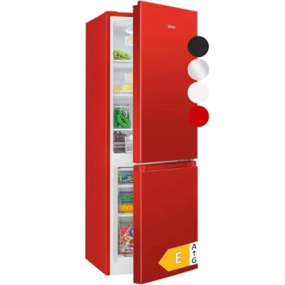 Abbildung von Bomann® Kühlschrank mit Gefrierfach Energieklasse E 143cm Kühl Gefrierkombination leise 39 dB 3 Ablagen &amp; Schubladen Türanschlag wechselbar 175L Kühlgefrierkombi KG 320.2 rot