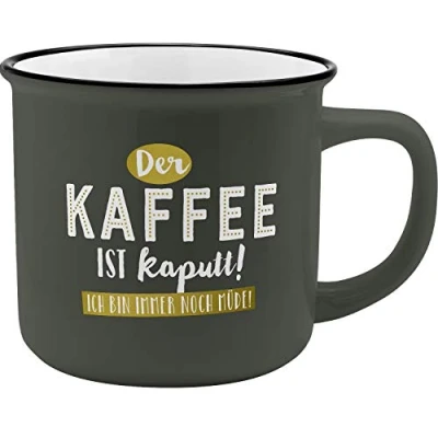Abbildung von GRUSS &amp; CO Becher Motiv &quot;Kaffee&quot; New Bone China Porzellan, Emaille Optik, 35 cl Geschenk lustig 46973