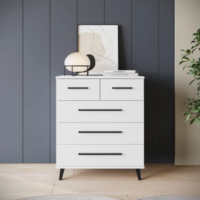 Abbildung von INOSIGN Sideboard »Lagos, Kommode, 5 Schubladen, schwarze Griffe &amp; Füße«, (1 St.), modernes Design, B/T/H je 70/39,5/82,5 cm, pflegeleichte Oberfläche
