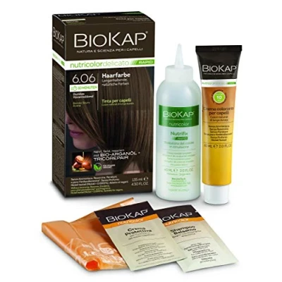 Abbildung von BIOKAP RAPID Permanente Haarfarbe 6.06 Dunkles Havannablond NUR 10 MINUTEN EINWIRKZEIT Bio Arganöl TricoREPAIR Komplex VEGAN Optimale Grauabdeckung Bis zu 80% natürliche Inhaltsstoffe