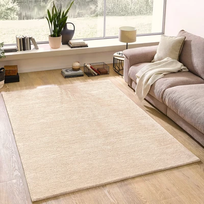 Abbildung von OTTO home Wollteppich "Gabbo Natur, Handgefertigt, Teppich, reine Wolle, meliert" rechteckig 14 mm Höhe Uni, Wohnzimmer, Schlafzimmer, Esszimmer