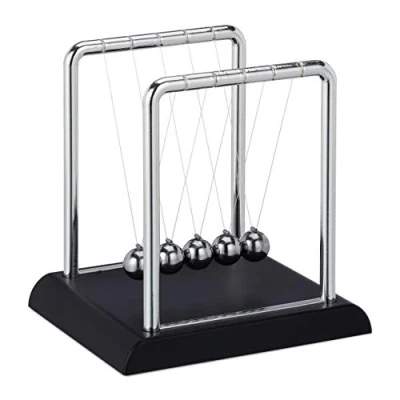 Abbildung von Relaxdays Newton Pendel, klassisches Kugelstoßpendel, 5 Kugeln, Physik Deko für Büro &amp; Schreibtisch, Kugelpendel, Silber, HBT: 13,5 x 11,5 cm