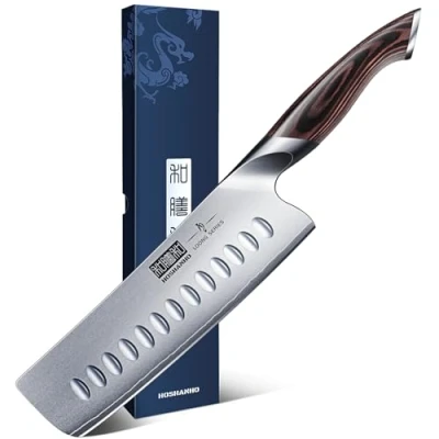 Abbildung von HOSHANHO Küchenmesser Nakiri Japanisches Kochmesser 18 cm AUS 10 Edelstahl Scharfe Messer mit hohem Kohlenstoffgehalt Hackmesser, Mehrzweck Fleisch Gemüsemesser Pakkaholzgriff
