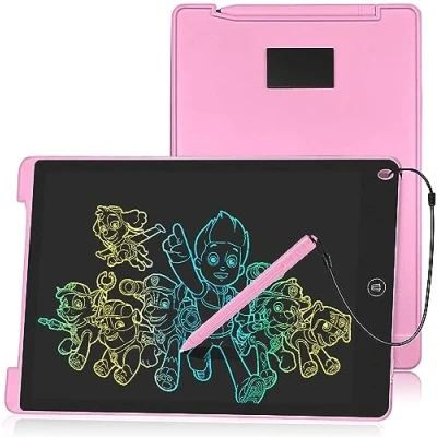 Abbildung von HOMESTEC Schreibtafel 12 Zoll, Buntes Display, LCD Elektronische Maltafel für Kinder, Display Kinder Laptop Notieren/Zeichnen, Optimaler Papierersatz, Kinderspielzeug ab 3 Jahre Rosa