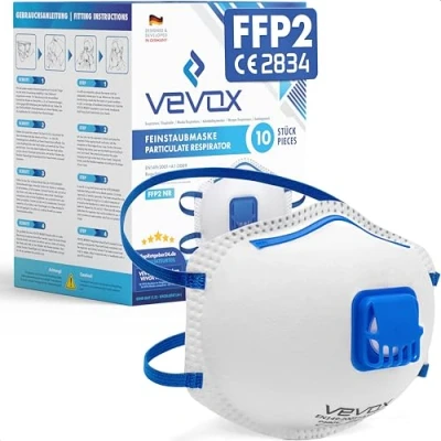 Abbildung von VEVOX® FFP2 Atemschutzmasken Im 10er Set mit Komfort Plus Abdichtung Staubschutzmaske Ventil Für den zuverlässigsten Schutz