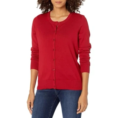 Abbildung von Amazon Essentials Damen Leichte Rundhalsstrickjacke (Erhältlich In Übergröße), Rot, XXL