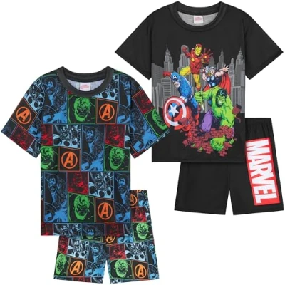Abbildung von Get Trend Marvel Avengers Pyjama Jungen Schlafanzug Kinder Kurz 2er Set Weich und Bequem für den Sommer Geschenke Jungs (7 8 Jahre, Mehrfarbig Avengers)
