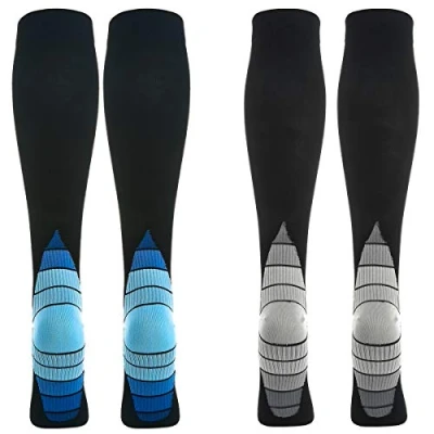 Abbildung von 2 Paar Kompressionsstrümpfe Kniestrümpfe Stützstrümpfe Laufsocken für Damen &amp; Herren, Sport, Laufen, Flug, Reisen, Schwangerschaft, Medizinische Kompressionssocken (EU 43 46, Blau+Grau Pairs)
