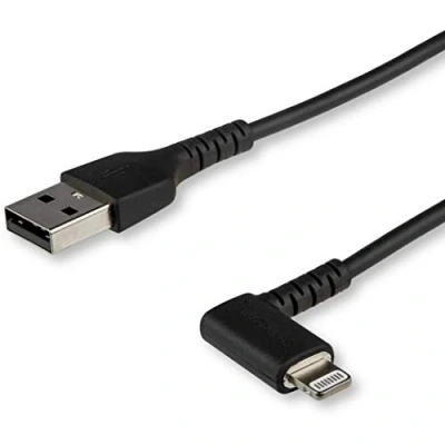 Abbildung von StarTech.com 1m USB A auf Lightning Kabel 90 rechtwinkliges Typ Ladekabel Synchronisationskabel Apple MFi zertifiziert iPad/iPhone 12 Schwarz (RUSBLTMM1MBR)