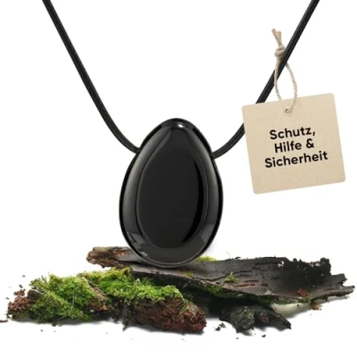 Abbildung von PURAJA Edelstein Anhänger aus echtem Naturstein: Turmalin (Schörl) Kristall Kette mit Tropfen inkl. edlem Kordband Premium Heilstein/Glücksstein hochwertigen Mineralien