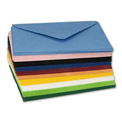 Abbildung von 60x farbige Umschläge gemischt DIN C7 Format: 81 x 114 mm Farben Mix 10 unterschiedliche Marke: GUSTAV NEUSER