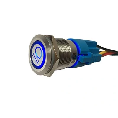 Abbildung von Mintice rostfreier Stahl 19mm KFZ Kippschalter Wippschalter Druckschalter Schalter Drucktaster 12V Blau Licht Metall Fernlicht Steckdose Stecker