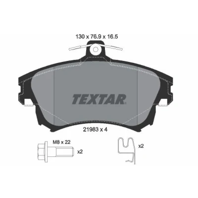Abbildung von TEXTAR 2198304 Bremsbelagsatz mit akustischer Verschleißwarnung Bremssattelschrauben MITSUBISHI: Colt 6, VI CZC Convertible