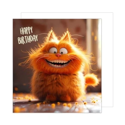 Abbildung von Edition Seidel Premium quadratische Geburtstagskarte mit Umschlag. Glückwunschkarte Happy Birthday Billet Karte für Mann Frau Kids Teens Mädchen Junge Katze Kater Humor (GQ235 SW024)