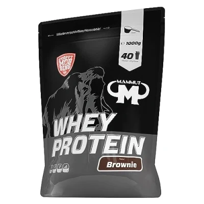Abbildung von Mammut Nutrition Whey Protein Pulver Brownie 1kg 27g pro Portion Eiweißpulver mit hohem BCAA Anteil Perfekte Löslichkeit in Wasser &amp; Milch Ideale Zwischenmahlzeit
