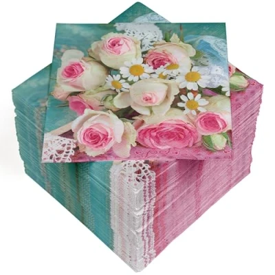 Abbildung von HEKU 100 Servietten, 3 lagig, 33x33cm, Rosenstrauß I Saugstark und praktisch verpackt Ideal für besondere Anlässe