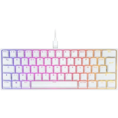 Abbildung von Corsair K65 RGB Mini 60% kabelgebundene mechanische Gaming Tastatur Cherry MX RED Lineare Switches Double Shot PBT Tasten iCUE Kompatibel AZERTY FR PC, Mac, Xbox Weiß