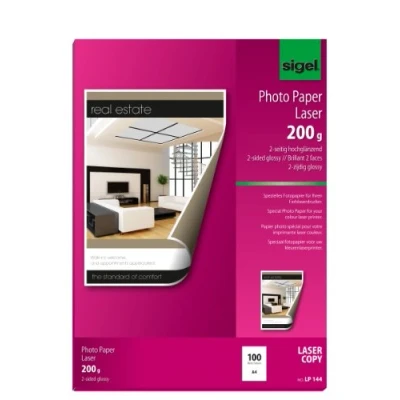 Abbildung von SIGEL LP144 Fotopapier für Laser / Kopierer, A4, 100 Blatt, 2seitig glossy, hochweiß, beidseitig bedruckbar, 200 g