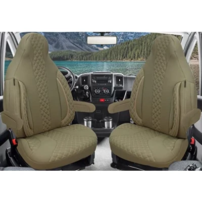 Abbildung von BREMER SITZBEZÜGE Maß Piloten Schonbezüge Sitzbezüge kompatibel mit Wohnmobil Ducato Weinsberg Adria Dethleffs Zubehör 2er Schonbezug Set inkl. Armlehnen Bezüge in Beige WPL405