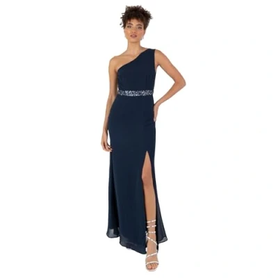 Abbildung von Anaya with Love Damen Women&#039;s Ladies Maxi Dress One Shoulder Sleeveless Sequin Embellished Split Slit A line for Evening Party Prom Ball Gown Kleid, Navy Blue,