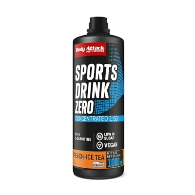 Abbildung von BODY ATTACK ZERO SPORTS Drink Peach Ice Tea 1000 ml / 200 Portionen Made in Germany Energy Konzentrat Veganer Sirup zuckerarm, fettarm Für Softdrinks mit Vitaminen &amp; Mineralstoffen