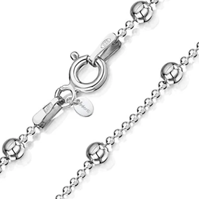 Abbildung von Amberta 925 Sterlingsilber Damen Halskette Kugelkette mit größeren Kugel 1.1 mm Breite Verschiedene Längen: 40 45 50 55 60 cm (45cm)