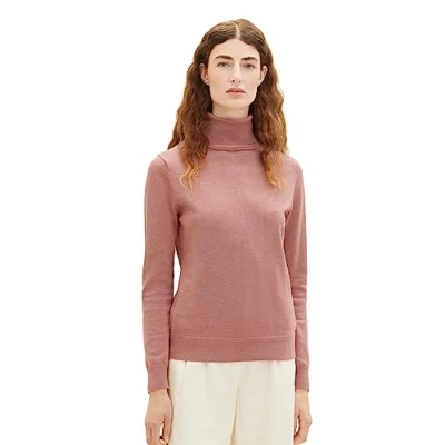 Abbildung von TOM TAILOR Damen 1037746 Basic Pullover mit Rollkragen, 33157 fading Rose Melange, XXL